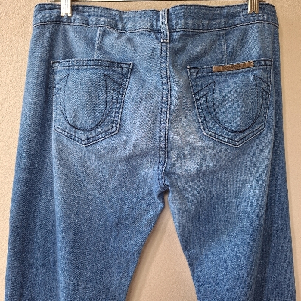 Y2K True Religion Womens Mid Rise Slim Thigh Flare Jeans Size 31x35 - Picture 8 of 10